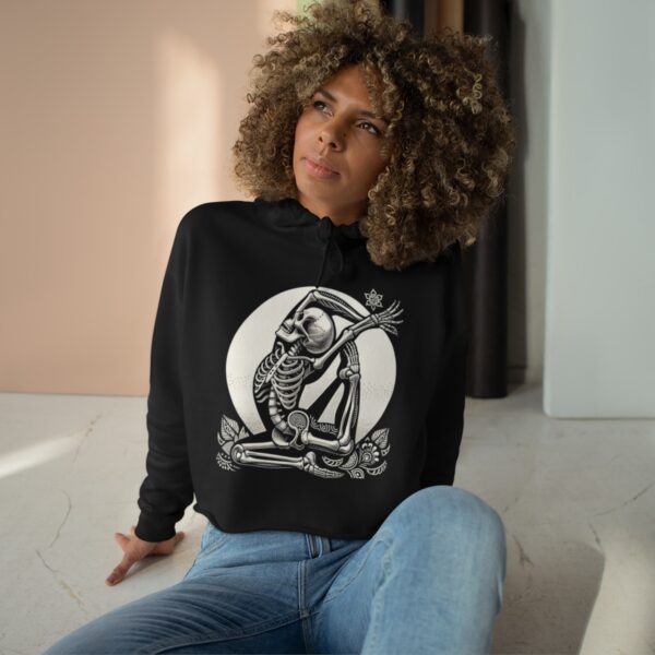 SKELETON DOING YOGA Crop Hoodie - Gothic Apparel - Image 3